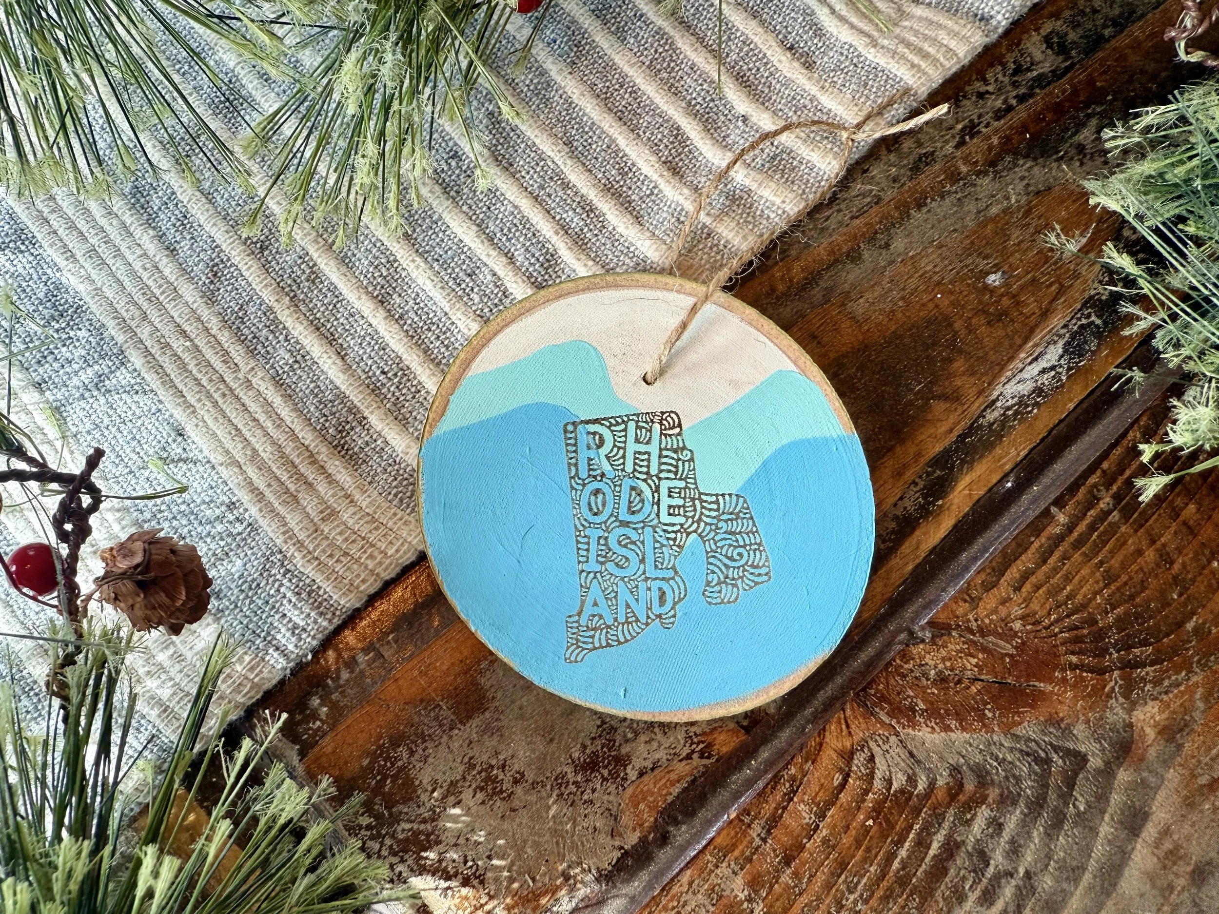 Rhode Island Hand Painted Engraved Ornament- MULTIPLE COLORS
