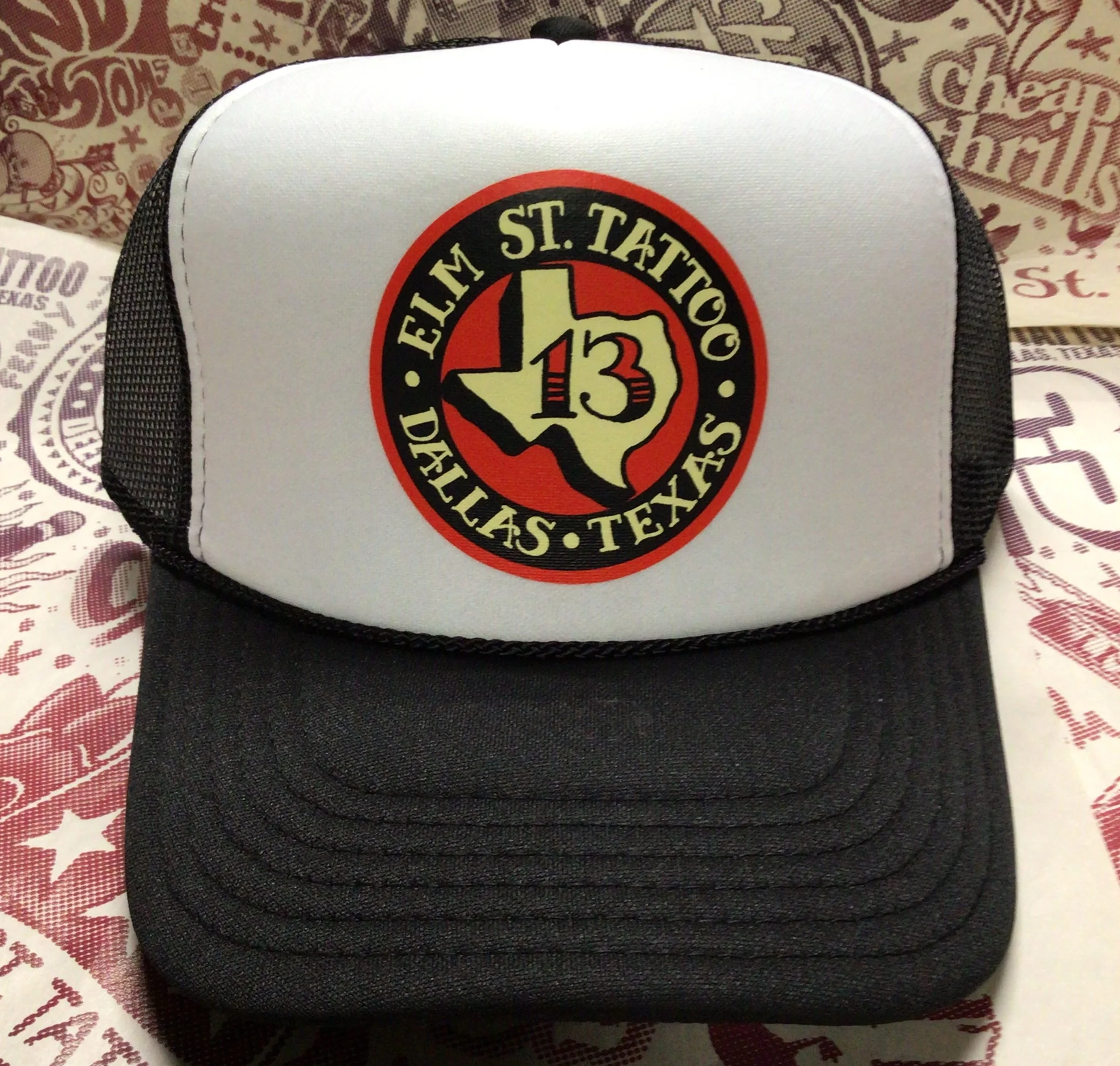 Elm Street Tattoo Texas 13 Logo Graphic Printed Black/White Trucker Hat