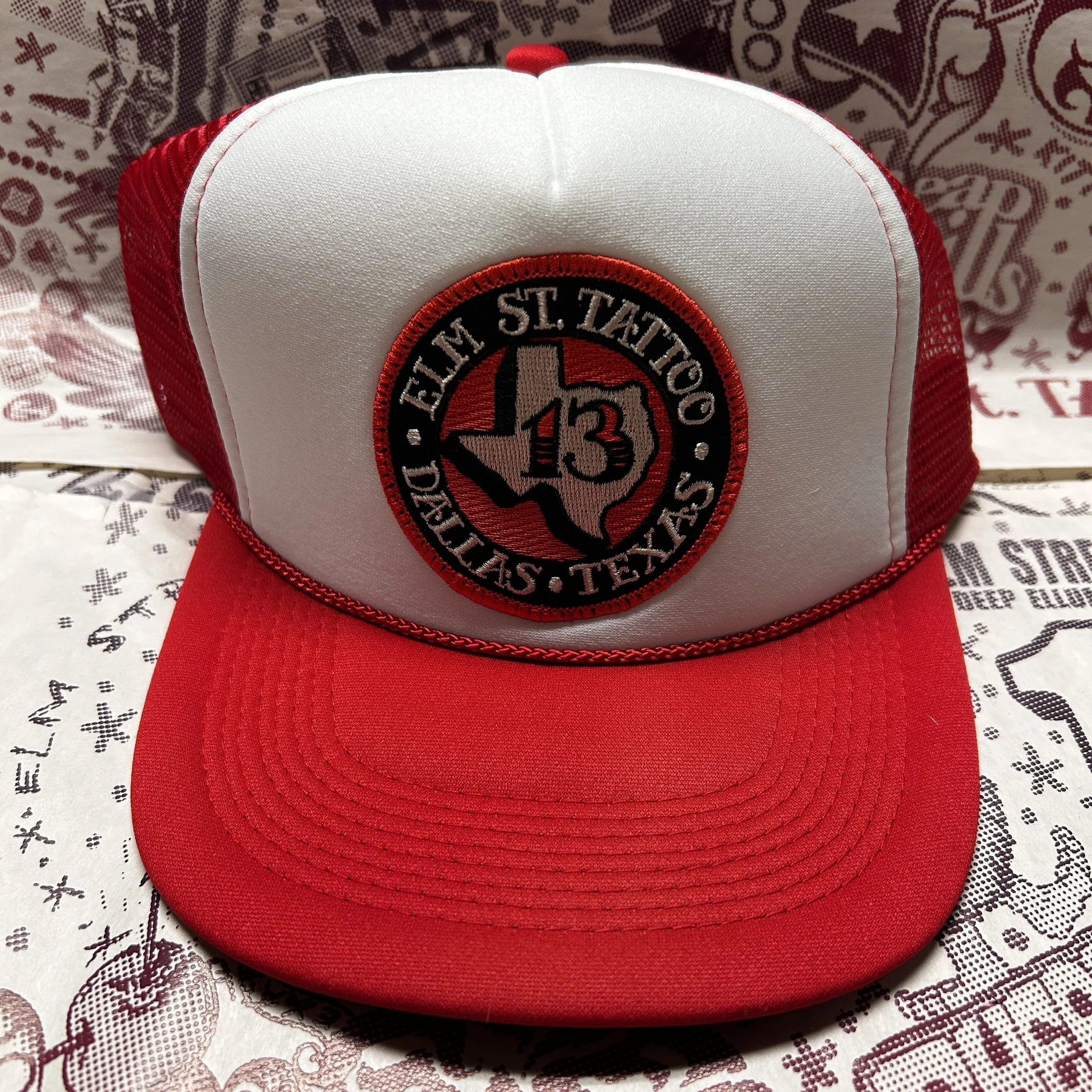 Elm Street Tattoo Texas Patch | White/Red Trucker Hat