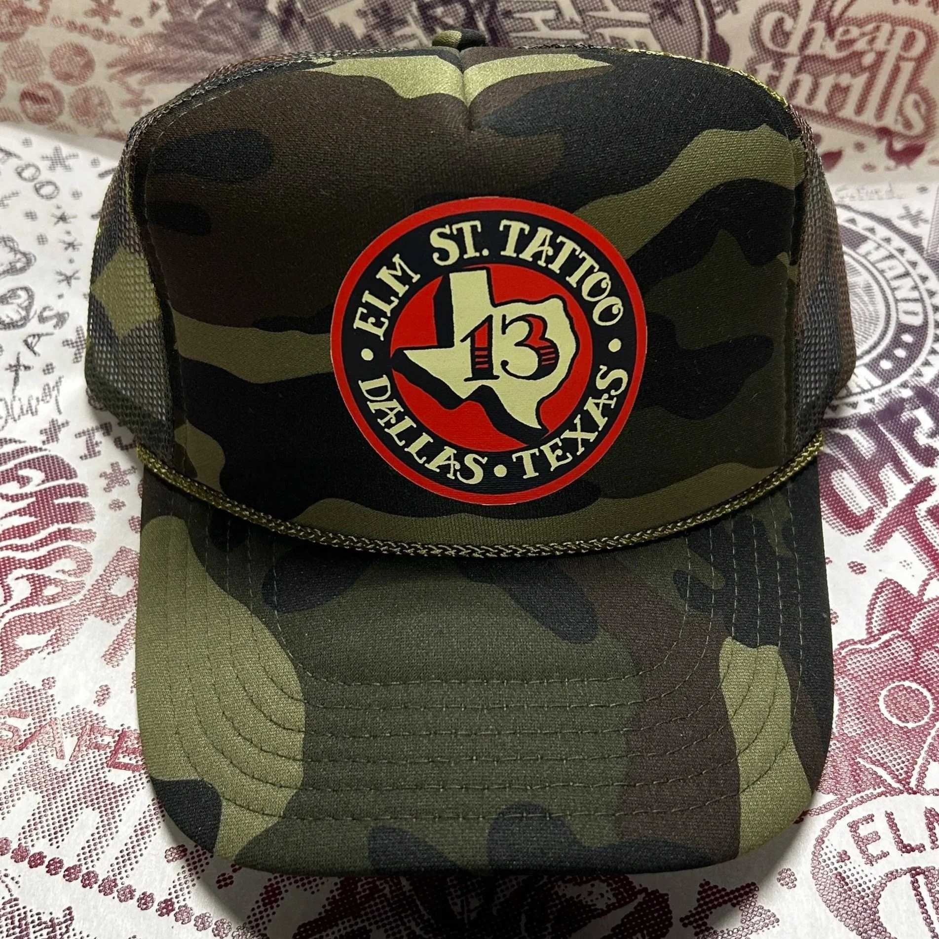 Elm Street Tattoo Texas 13 Logo Graphic Printed Black/White Trucker Hat