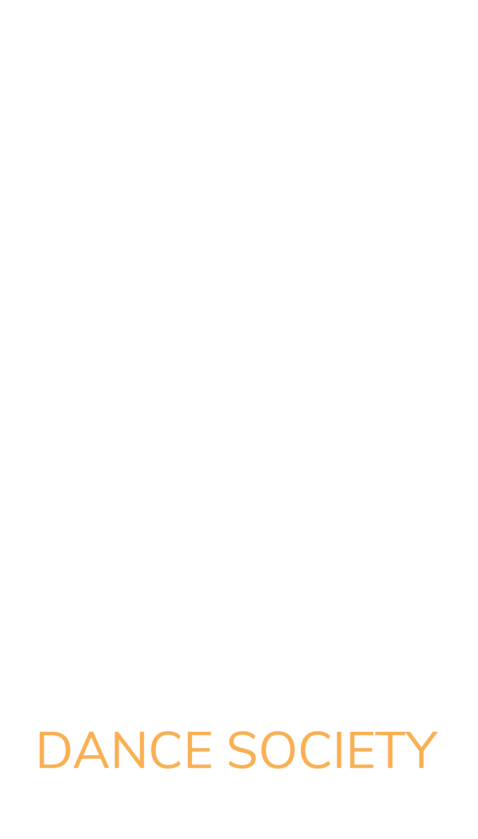 A black background with a white abstract dancer figure and the text "AERIOSA DANCE SOCIETY" in white and orange.
