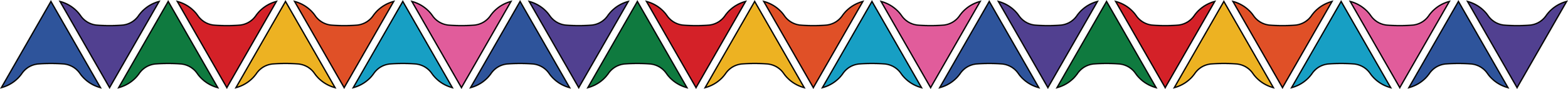 Pattern of colorful, triangular shapes arranged in a repeating sequence.