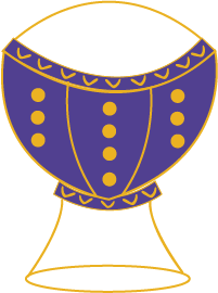 Stylized decorative bowl with a purple and gold design
