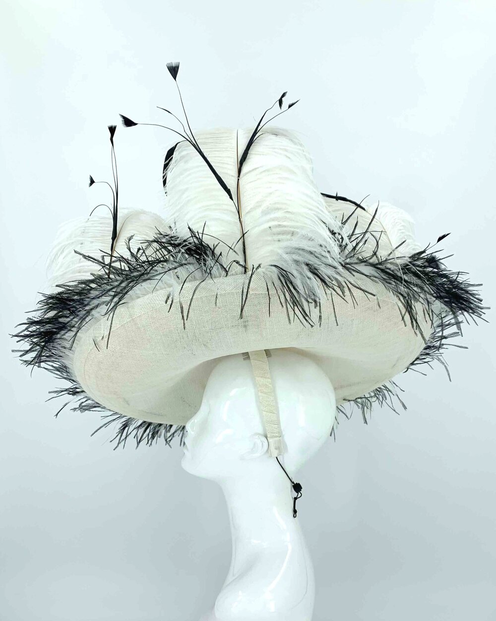 Shop Hat Eliza. Black and White Ostrich Hat. Black and White Kentucky Derby  Hat. — Vivian Blooms Millinery