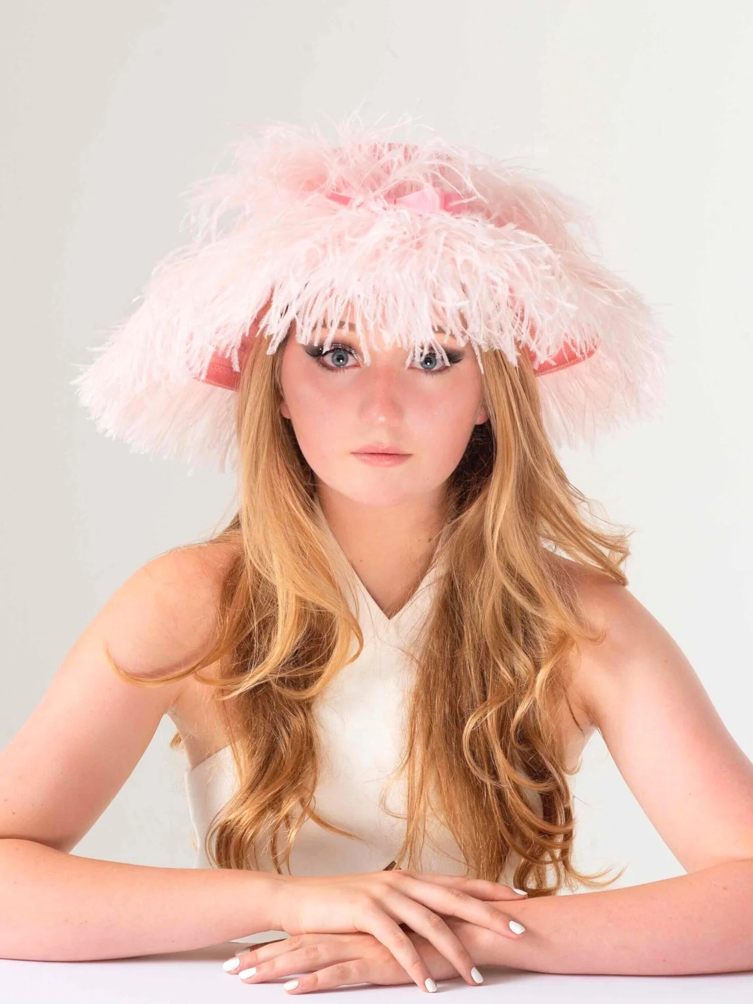 Chic Pink and White Feathered Hat il_fullxfull.6862629633_l0v6.jpg main image 2