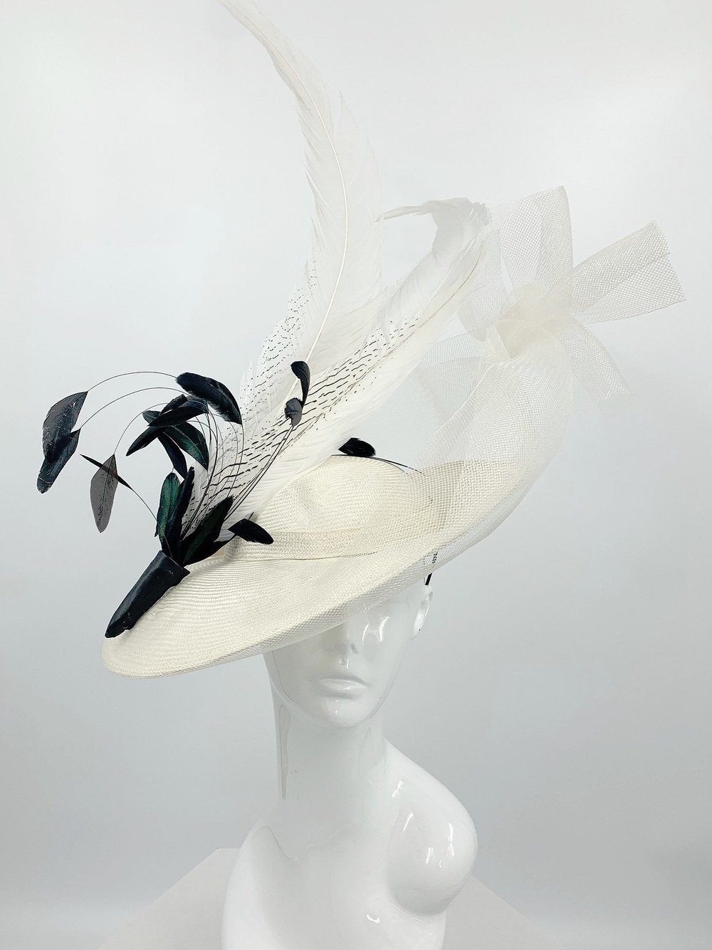 White Feather hat — Vivian Blooms Millinery