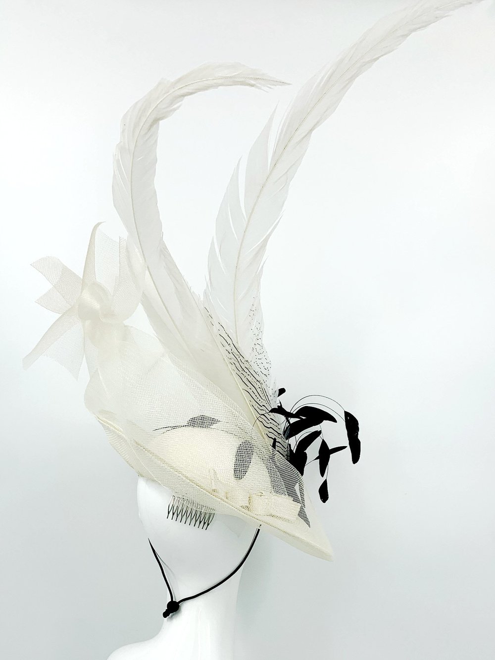 Shop Hat Eliza. Black and White Ostrich Hat. Black and White Kentucky Derby  Hat. — Vivian Blooms Millinery