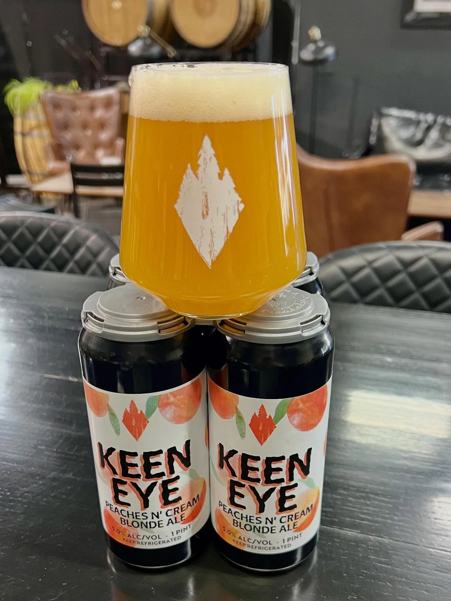 After many requests, Keen Eye is now available to go in 4-packs 🍑 

Ken Eye is our simple, but insanely flavorful blonde ale. It&rsquo;s loaded with peaches and just a hint of &ldquo;cream&rdquo; from vanilla added after fermentation to preserve all