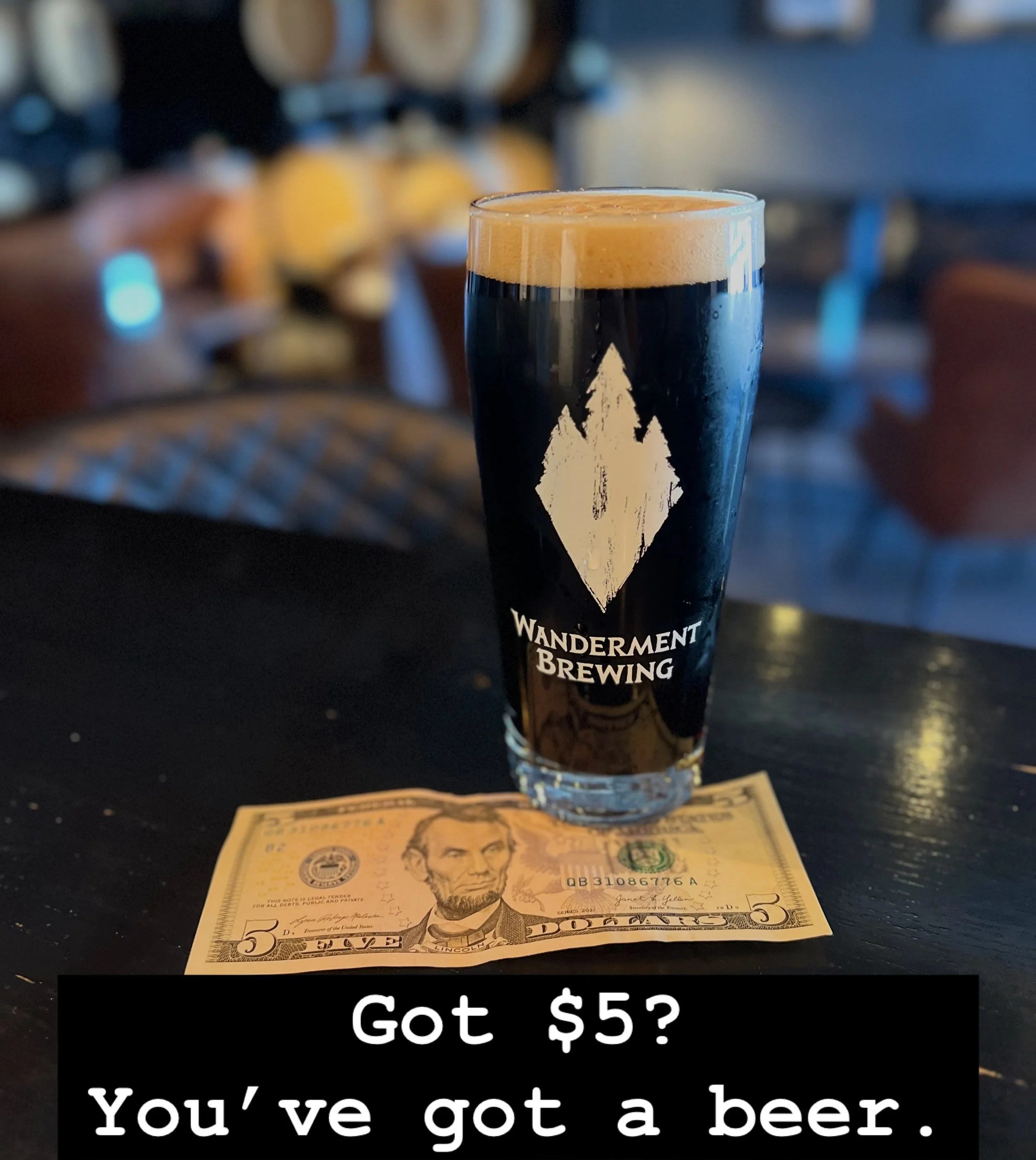 Yes the caption is right, this is not click bait.

A $5 bill gets you a select pint of beer every Thursday, tax is even included. So what else do you have to do on a Thursday?

#denver #fivedollarbeer #lincoln #wandermentbrewing