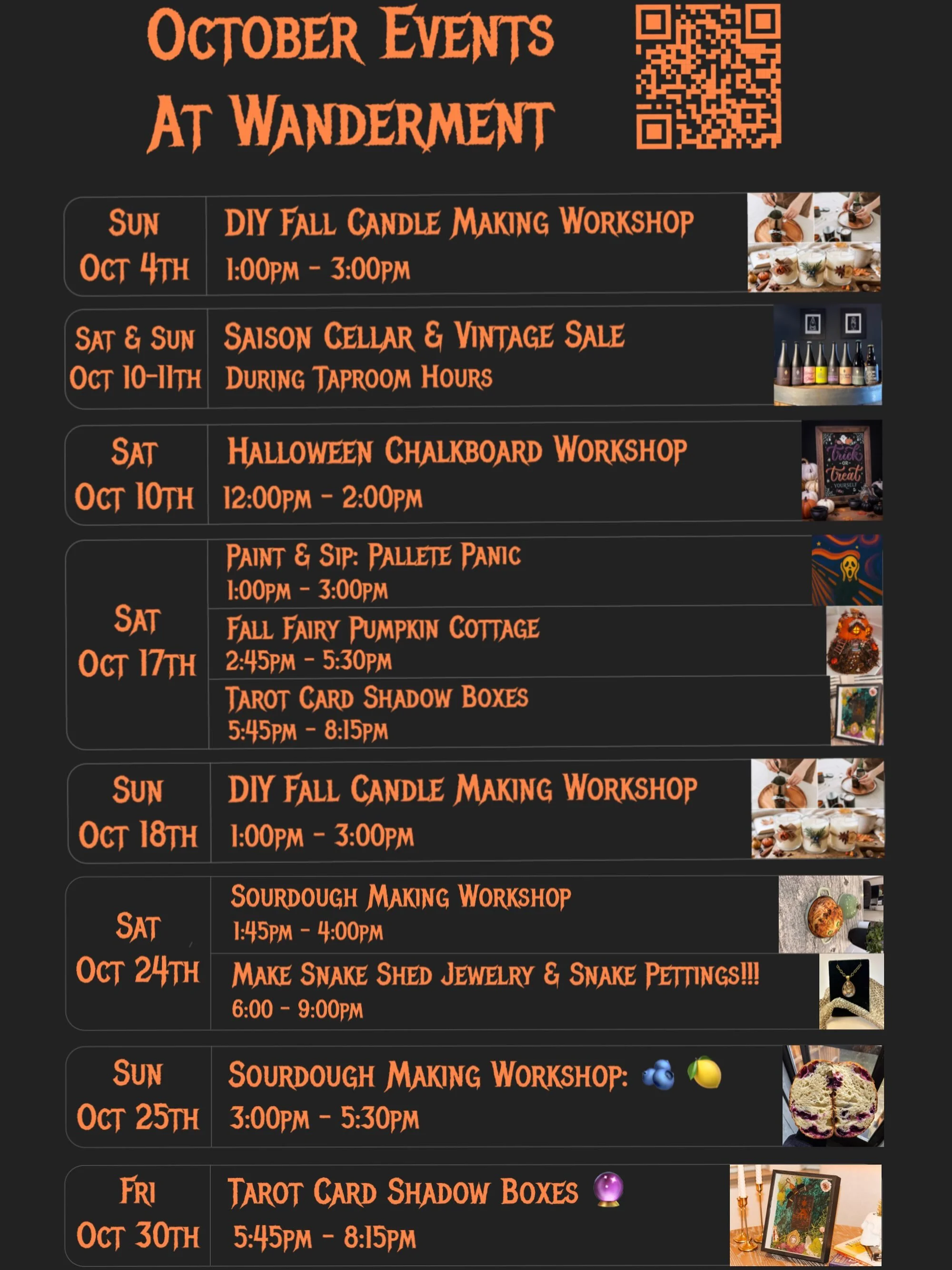 October is looking to be a really great month whether it be the cooler weather or some awesome events in our tap room 🎃

We have pretty much something for everybody and our classes are all instructed with local artists and craftsmen. Book a class, g