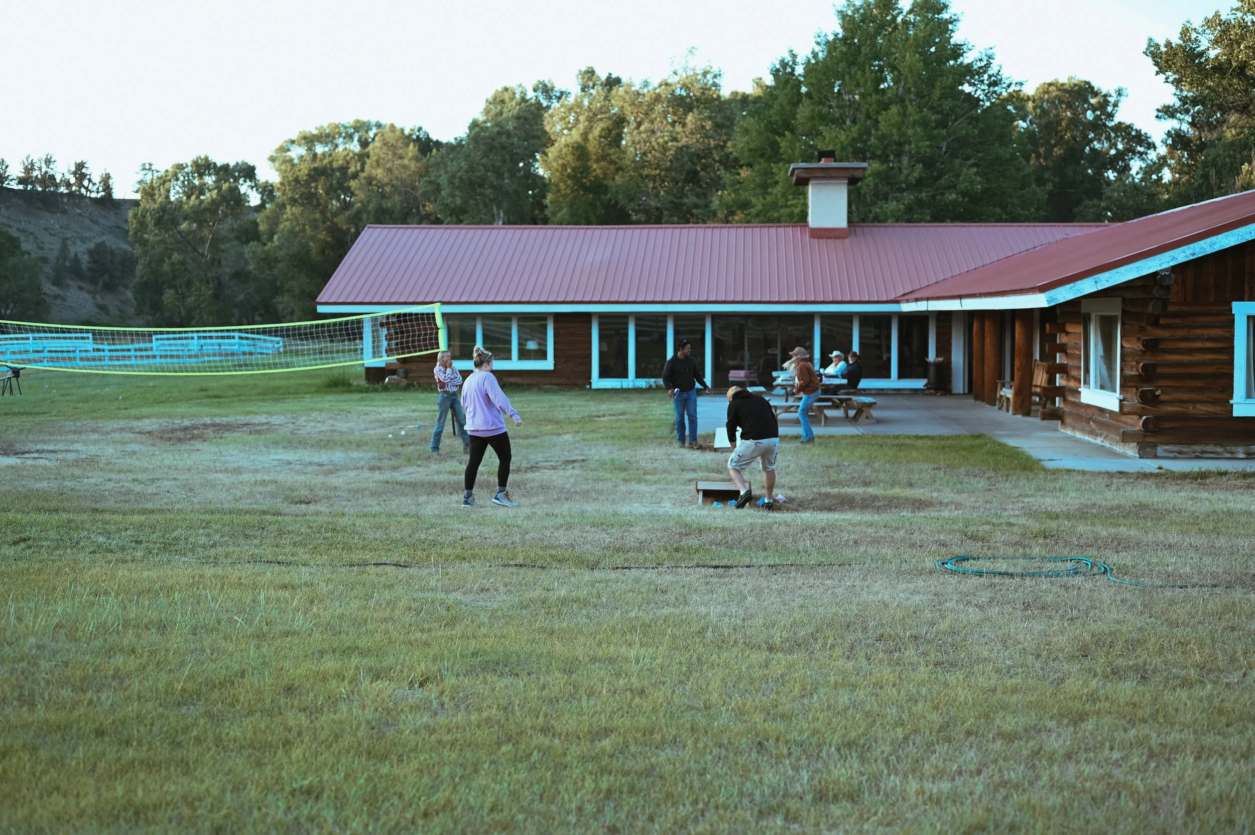 Playing outdoor games at the Circle Bar Guest Ranch.