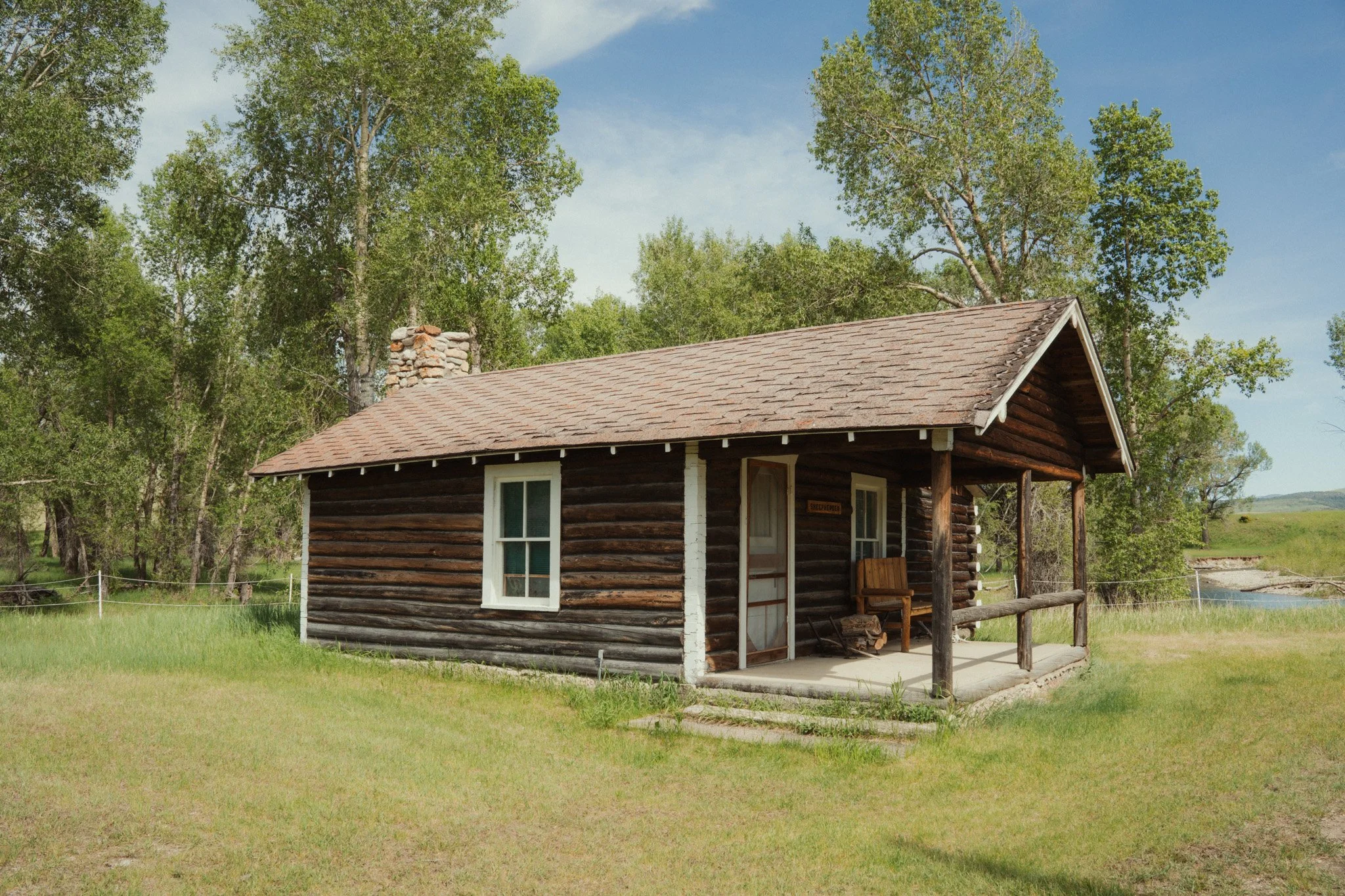 A historic mountain cabin at the Circle Bar Ranch, Montana.