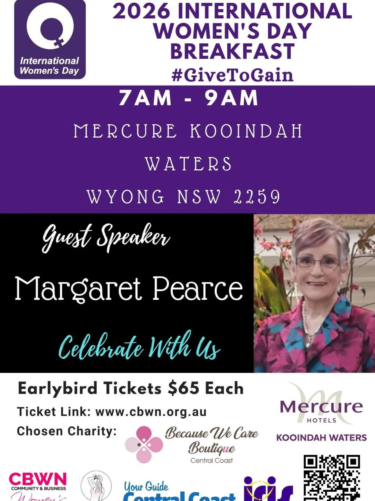 International Women&rsquo;s Day Breakfast 2026💜
Join us Friday March 6th to celebrate at the stunning @mercurekooindahwatersresort 
Guest speaker is the fabulous Margaret Pearce of Lions Club &amp;
@elsies_project🧡
Earlybird tickets are on sale unt