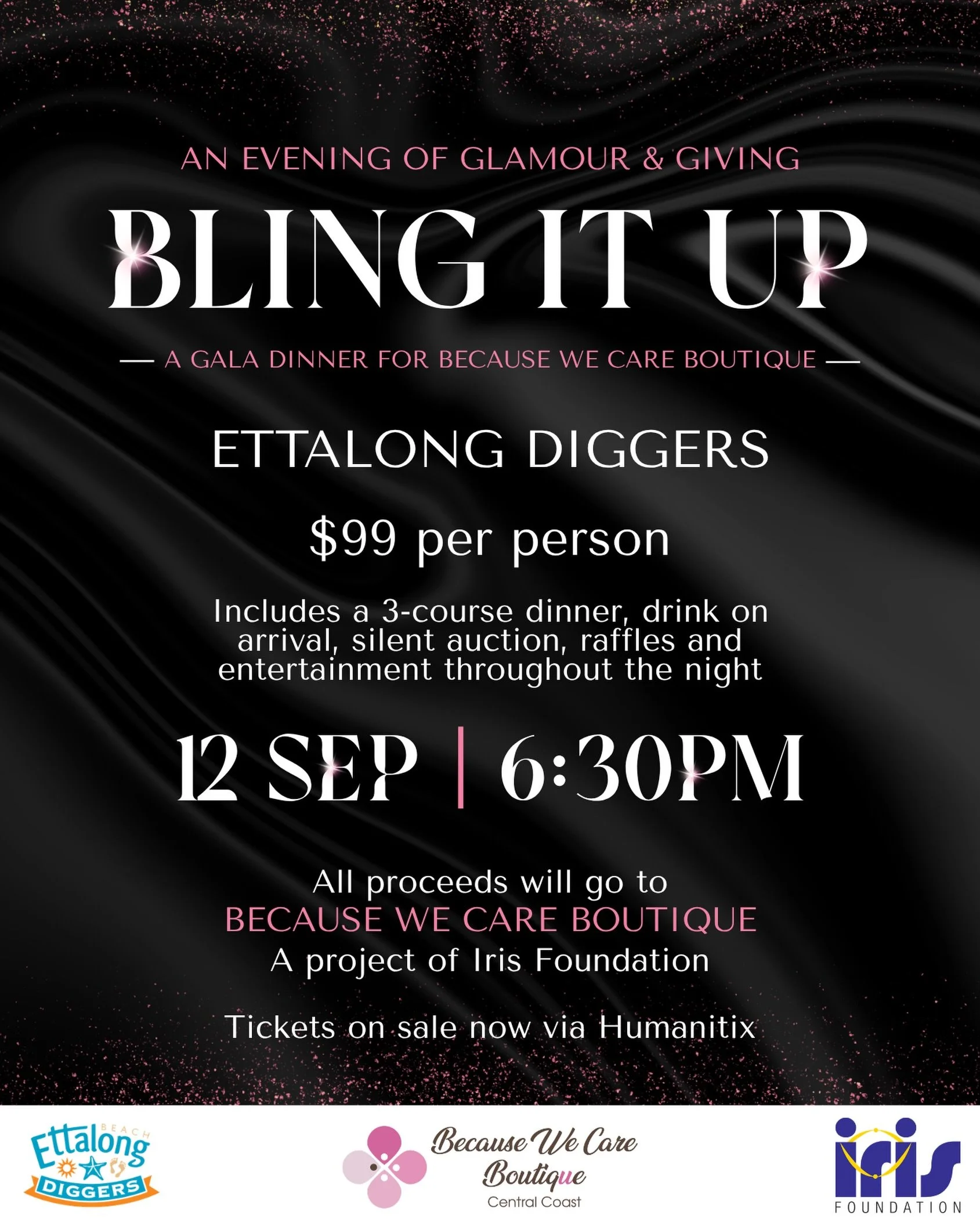 💎 BLING IT UP 💎

The most glamorous night on the Central Coast is coming and you do NOT want to miss it.

🗓 12 Sep | 🕡 6:30PM | 📍 Ettalong Diggers
💰 $99 pp &mdash; 3-course dinner, welcome drink, silent auction, raffles &amp; entertainment

All
