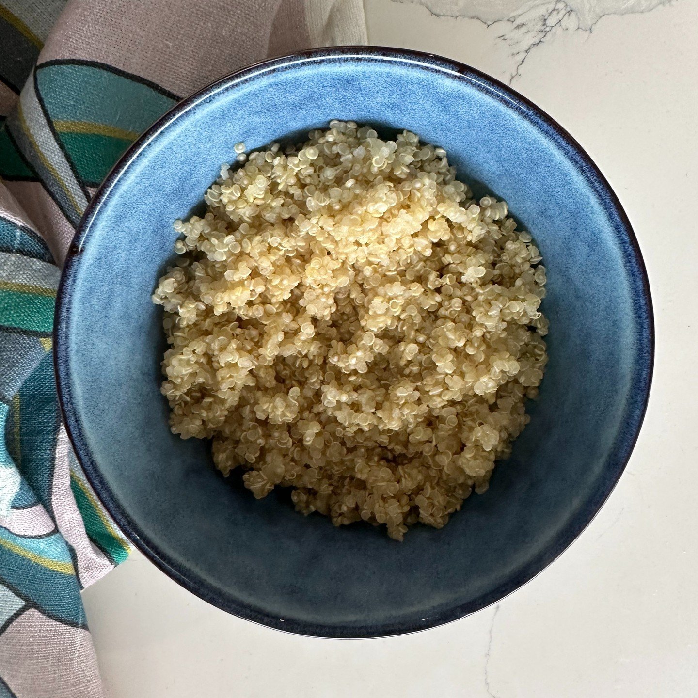 Basic Quinoa: Makes 1 &frac12; cups cooked quinoa
I use a 1:2 ratio to cook the perfect quinoa. That&rsquo;s one part of quinoa to 2 parts of liquid. I do not add salt when cooking quinoa as I find it makes it a bit firmer and takes couple of extra m