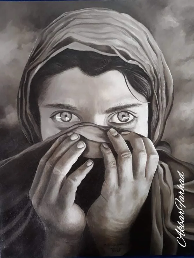 Sharbat GulThis is a painting of Sharbat Gul the kuchi Afghan girl with beautiful eyes. Sharbat Gul spent her whole life migrating from one place to another.