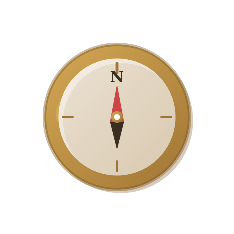 A compass showing North at the top and pointing downward.
