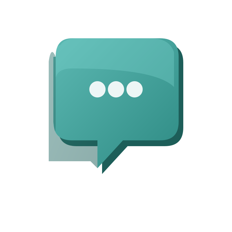 A digital illustration of a speech bubble with three dots, symbolizing a messaging or chat feature.