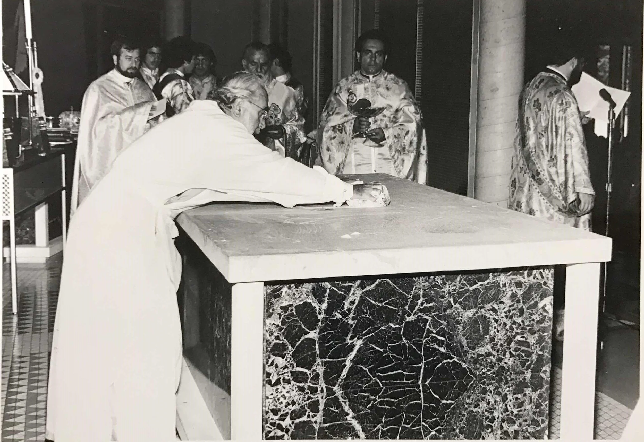 Archbishop washes the Holy Altar and anoints it with Holy Chrism.
