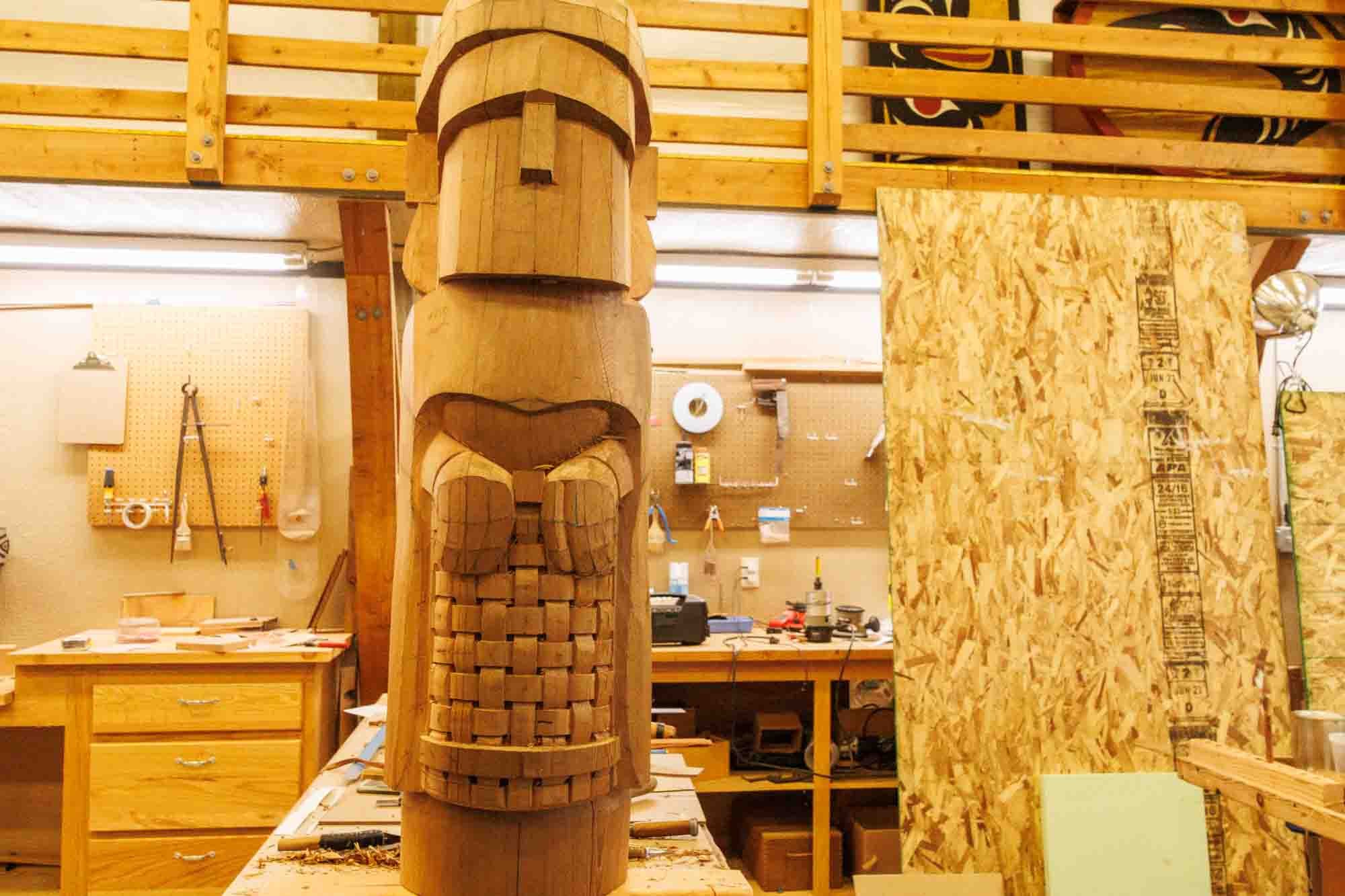 Partially finished totem pole