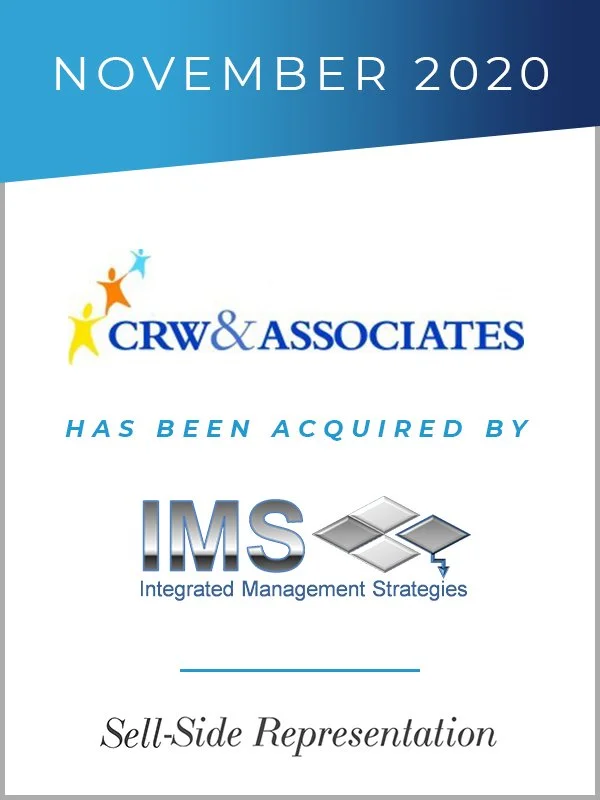 Transaction tombstone: CRW & Associates has been acquired by Integrated Management Strategies. November 2020. Genaesis sell-side representation.