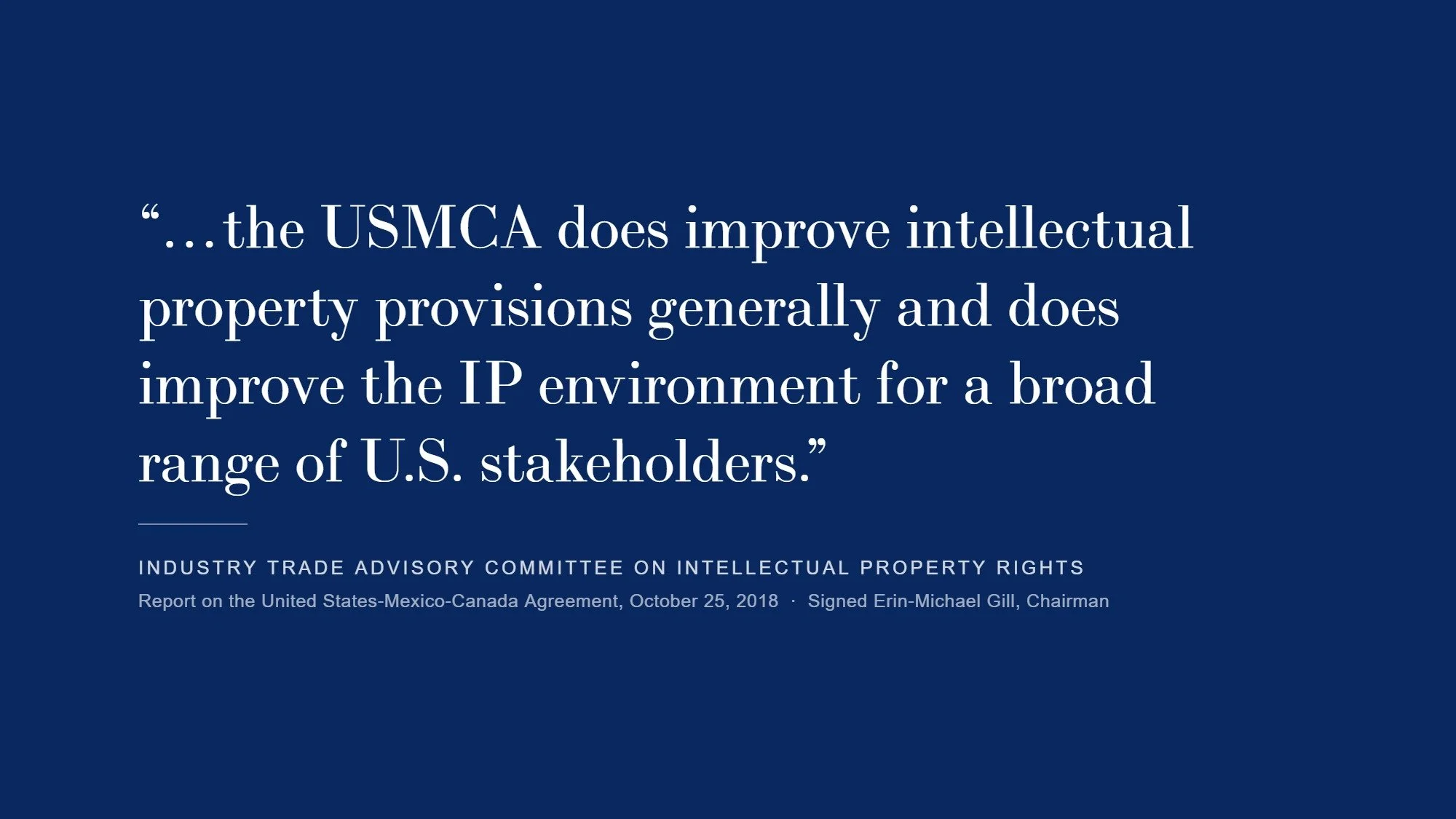 Genaesis Founder Signs the ITAC Report on the USMCA’s Intellectual Property Chapter
