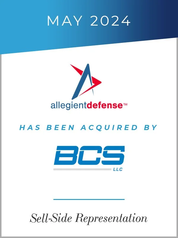 Transaction tombstone: Allegient Defense, Inc. has been acquired by BCS, LLC. May 2024. Genaesis sell-side representation.