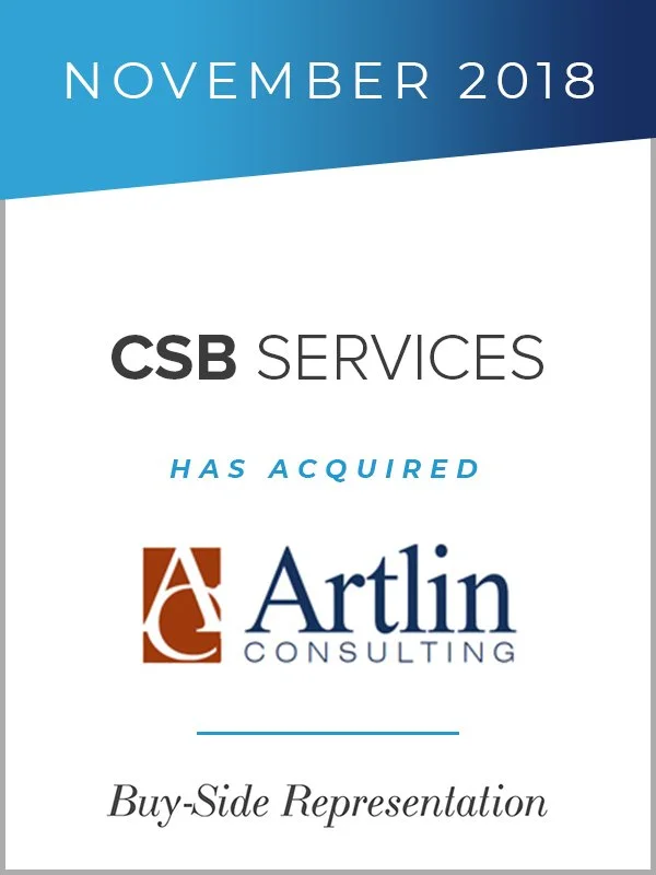 Transaction tombstone: CSB Services has acquired Artlin Consulting. November 2018. Genaesis buy-side representation.