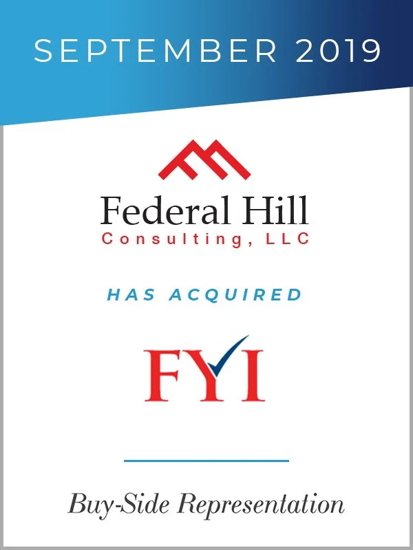 Transaction tombstone: Federal Hill Consulting has acquired FYI. September 2019. Genaesis buy-side representation.