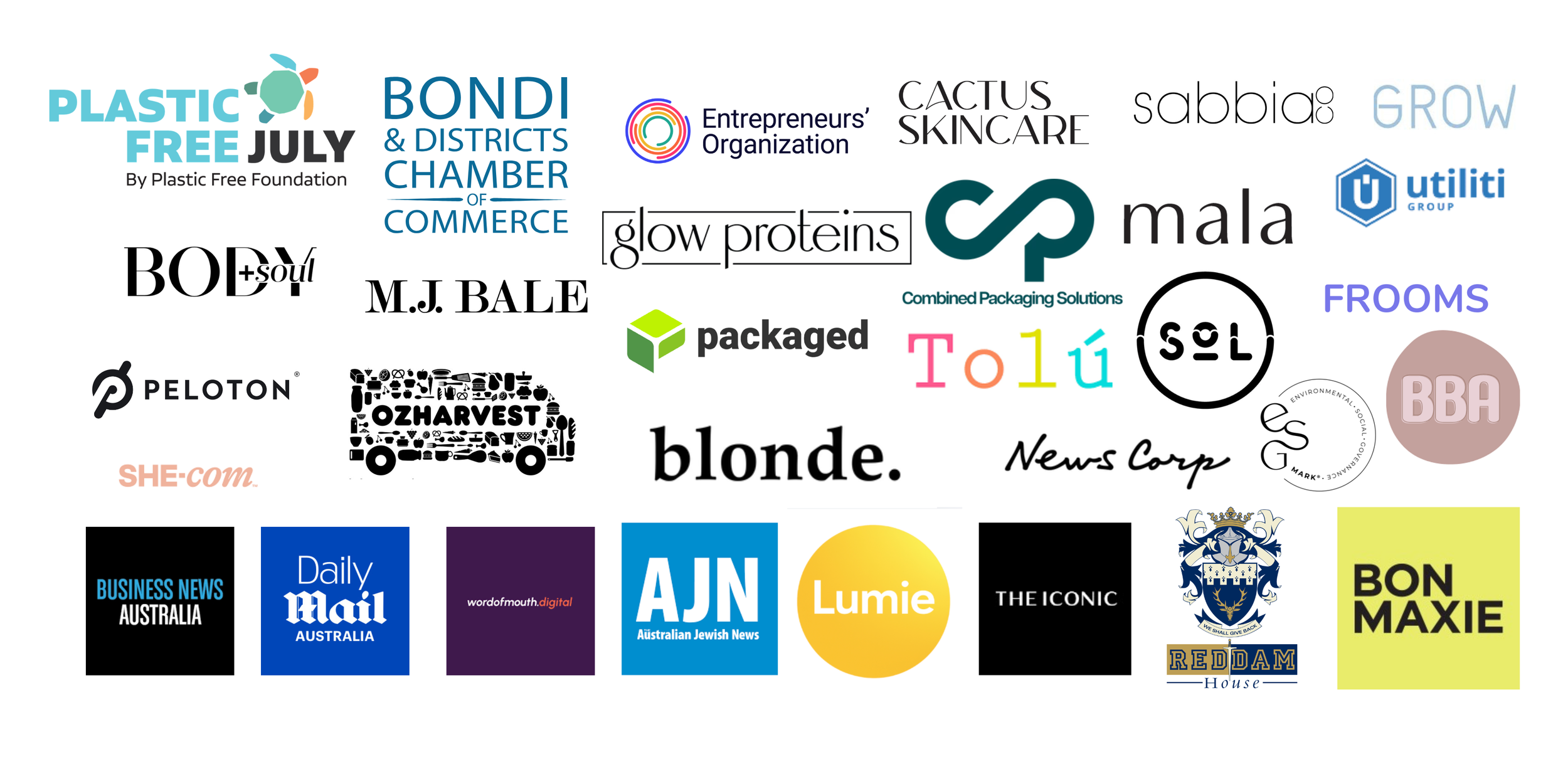 A collage of various brand and organization logos arranged together.