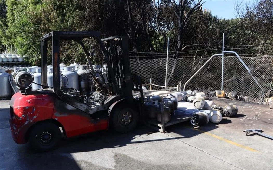 The Tank Test worker was hospitalised for nine weeks after several condemned, nine-kilogram gas bottles exploded and their forklift caught fire. Photo: SUPPLIED