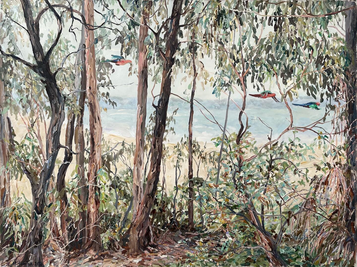 &ldquo;Raw Edge &ldquo; Exhibition ❤️❤️❤️
@eaglesnestgallery 
Open today 10am - 4pm 

&ldquo;Bird Song &ldquo; AVAILABLE 💚

&bull;
&bull;
&bull;
#lindahunterartist #warrnambool3280 #aireysinlet #artexhibition #artgallery #artgalleries #artwork #pain