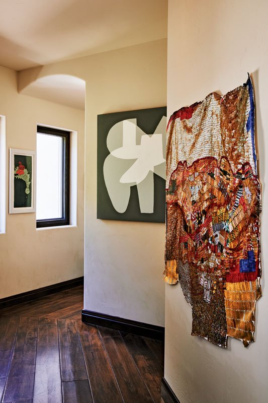 Color and texture spill into works that include pieces by artsts such as (left to right) American painter Inka Essenhigh, Turkish-born Hayal Pozanti, and Ghanaian sculptor El Anatsui 