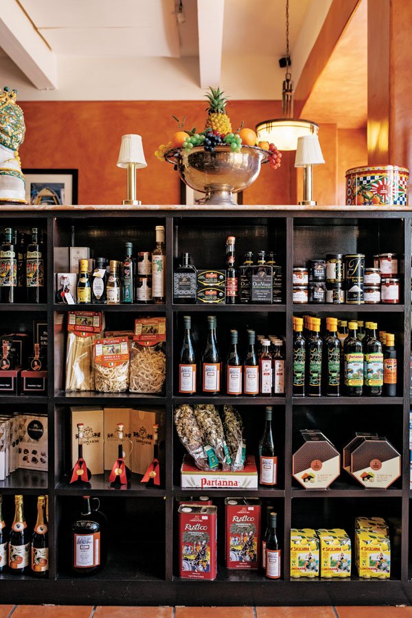  Olive oils, pestos, dried pastas, and other gourmet goods at Bedda Mia. 