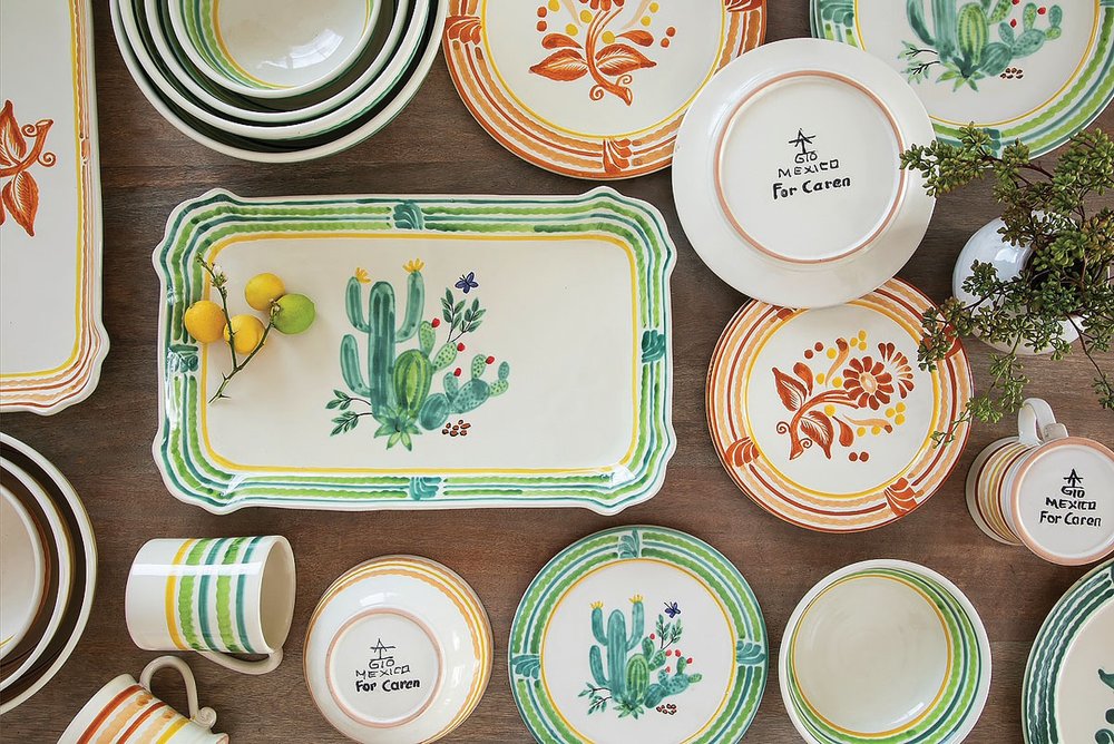  Her new line of hand-painted Mexican pottery, developed with ceramicist Gorky Gonzalez, brightens a tabletop. 