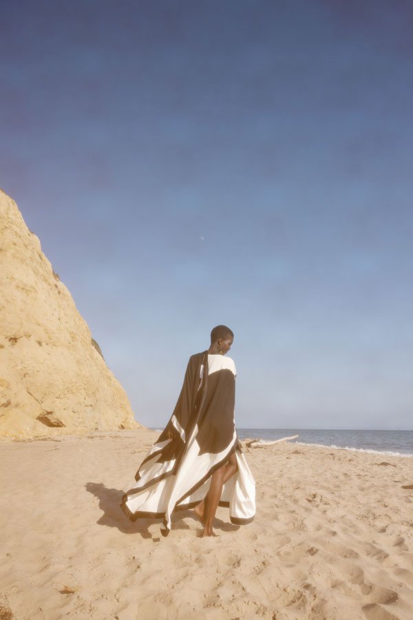  Bauhaus caftan from Le Fawnhawk, Leigh Miller earrings. 