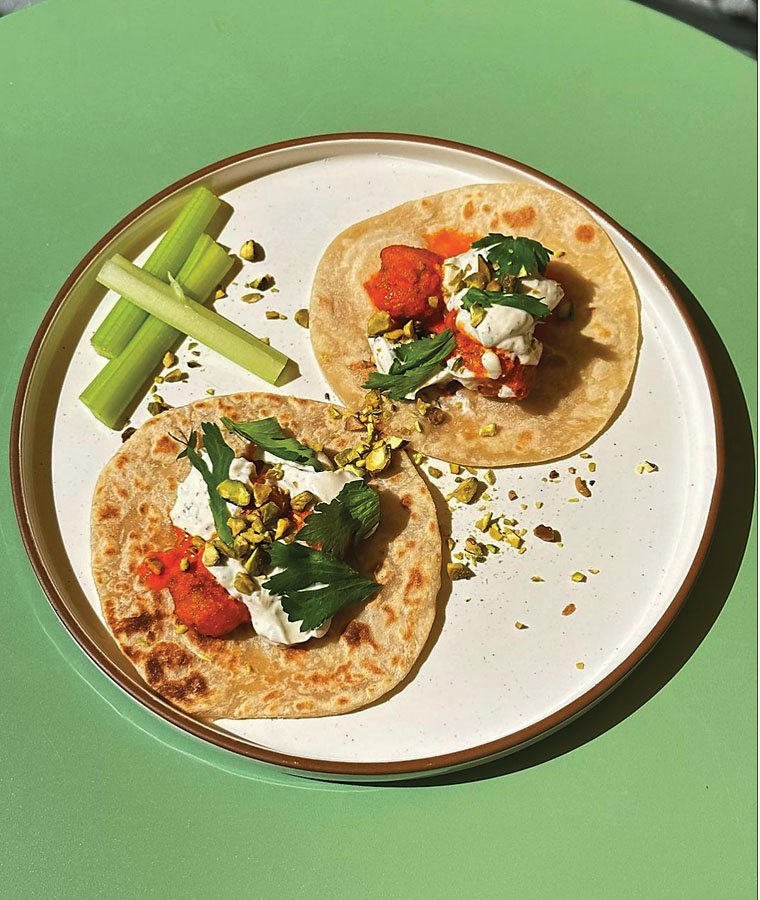  Tempura nori battered cauliflower tacos come with diced onions and cilantro 