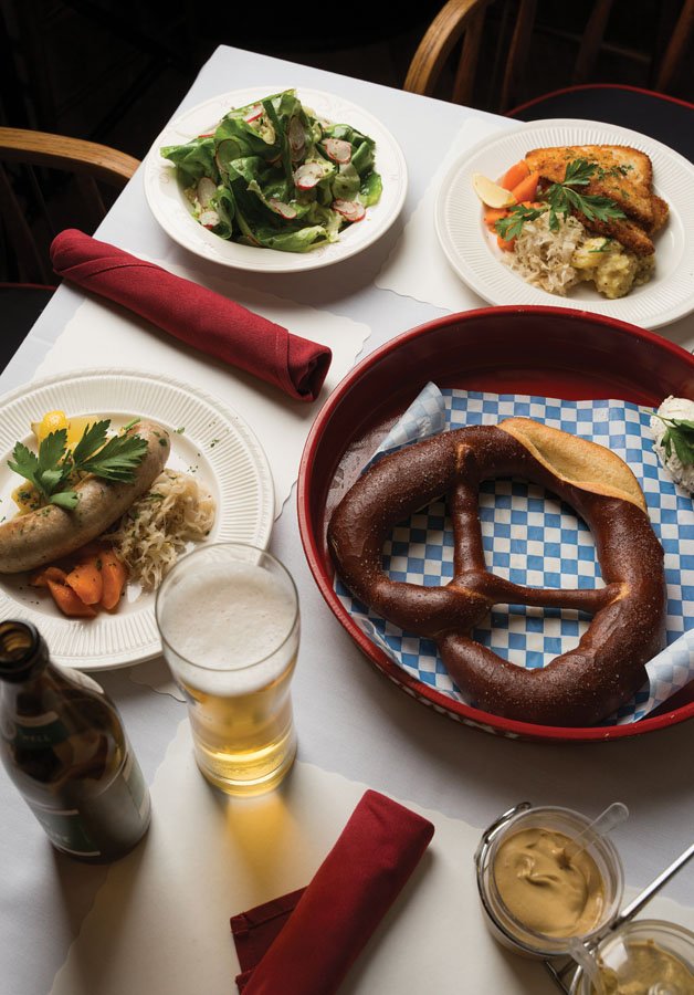  Bratwurst with sauerkraut, schnitzel with potato salad, and of course, a gigantic pretzel round out some of the community’s favorite plates. 