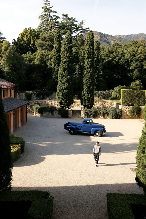  Abrams near the entry of his Montecito mansion located on the grounds of the former El Mirador estate. 