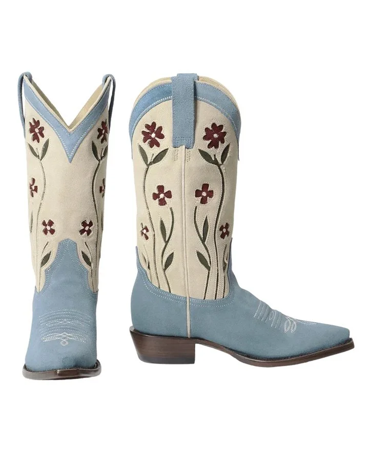  Suede Floral Cowboy Boots, $550,  shopalisalranch.com . 