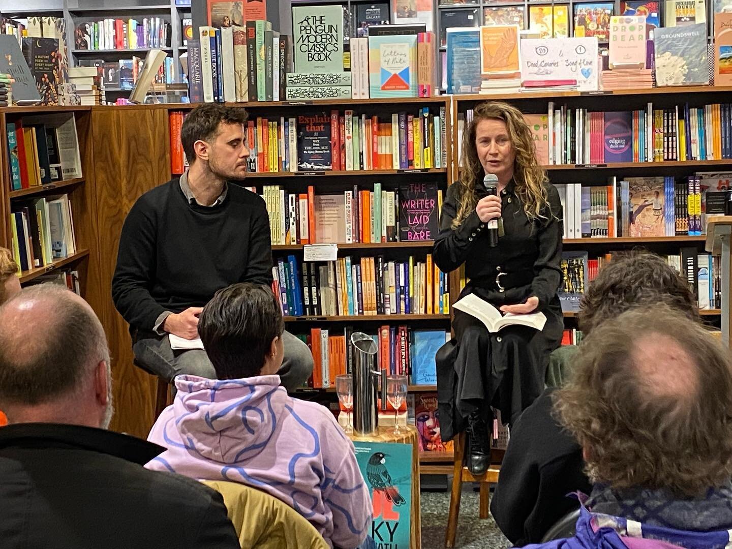 After weeks of post-covid horrors, I&rsquo;m at @readingsbooks Carlton , listening to @bexmana reading from her brilliant Au&eacute;. In conversation with @jppomare