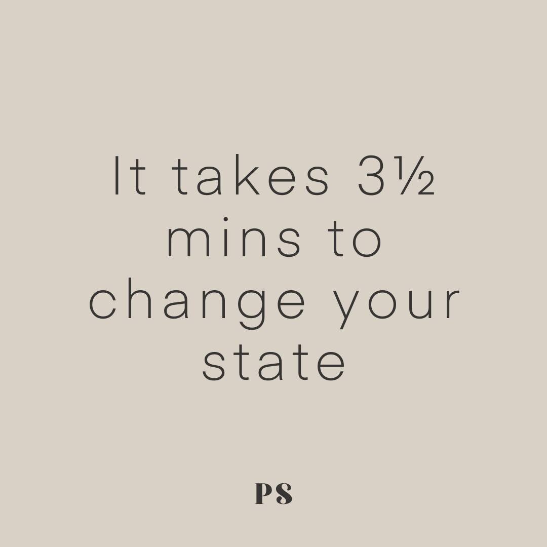 It takes three and a half minutes to change your state. ⁣
⁣
⁣
Slide right to breathe with me 👉🏻
⁣
⁣
Breathe In - 2, 3, 4 ⁣
⁣
Breathe Out - 2, 3, 4 ⁣
⁣
In - 2, 3, 4 ⁣
⁣
Out - 2, 3, 4 ⁣
⁣
Repeat for as long as you need. If you'd like (for an extra ca