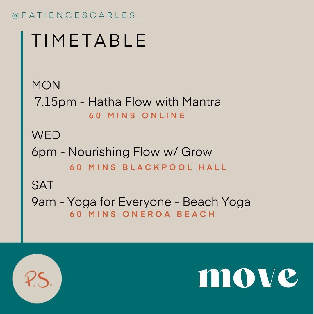 This week's timetable ✨⁠
⁠
In-person classes are slowly coming back! ⁠
⁠
Dm me if you'd like to join us - all welcome x