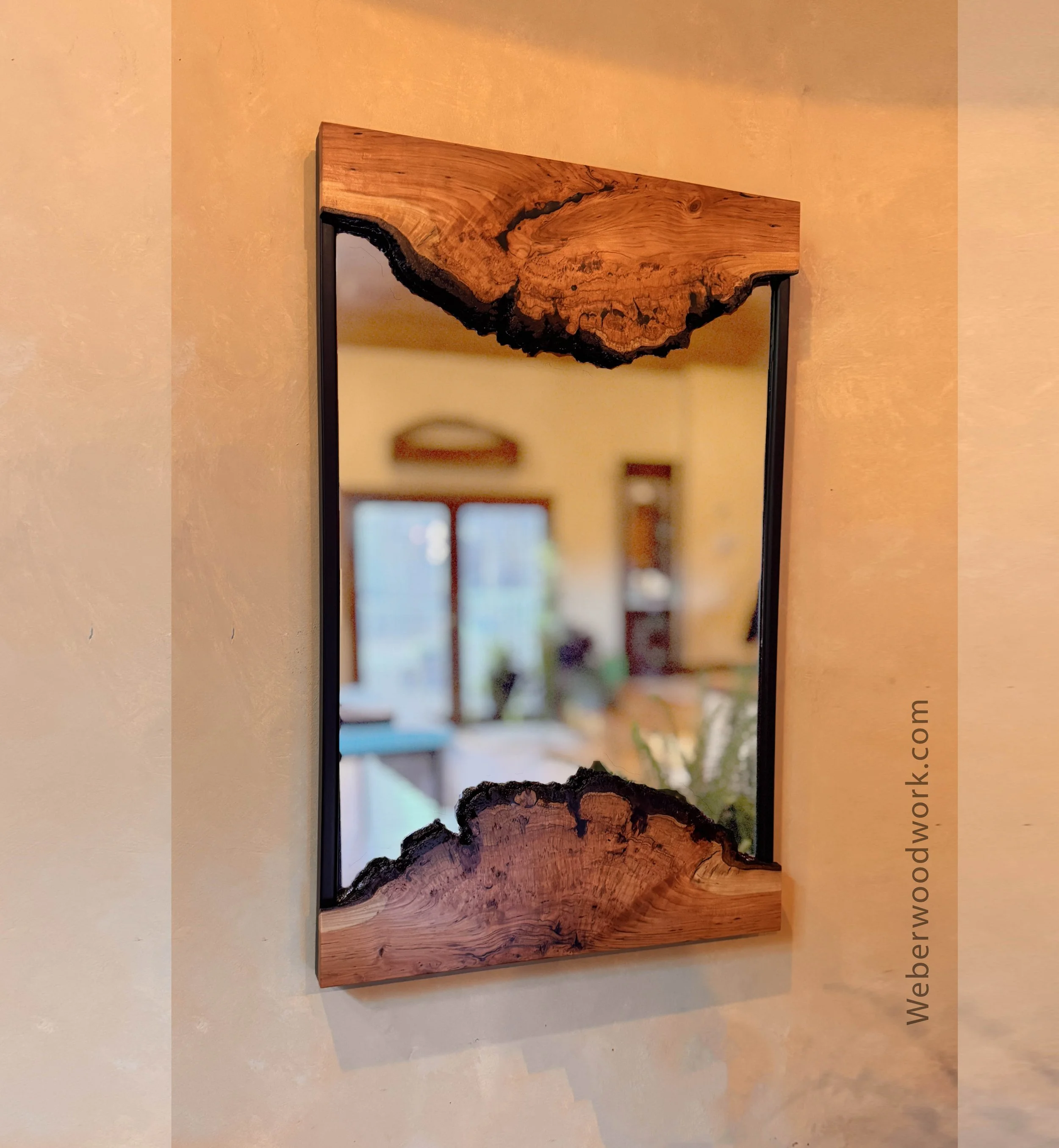 Live Edge Mirror Cherry Burl -  Rustic Wall Decor
