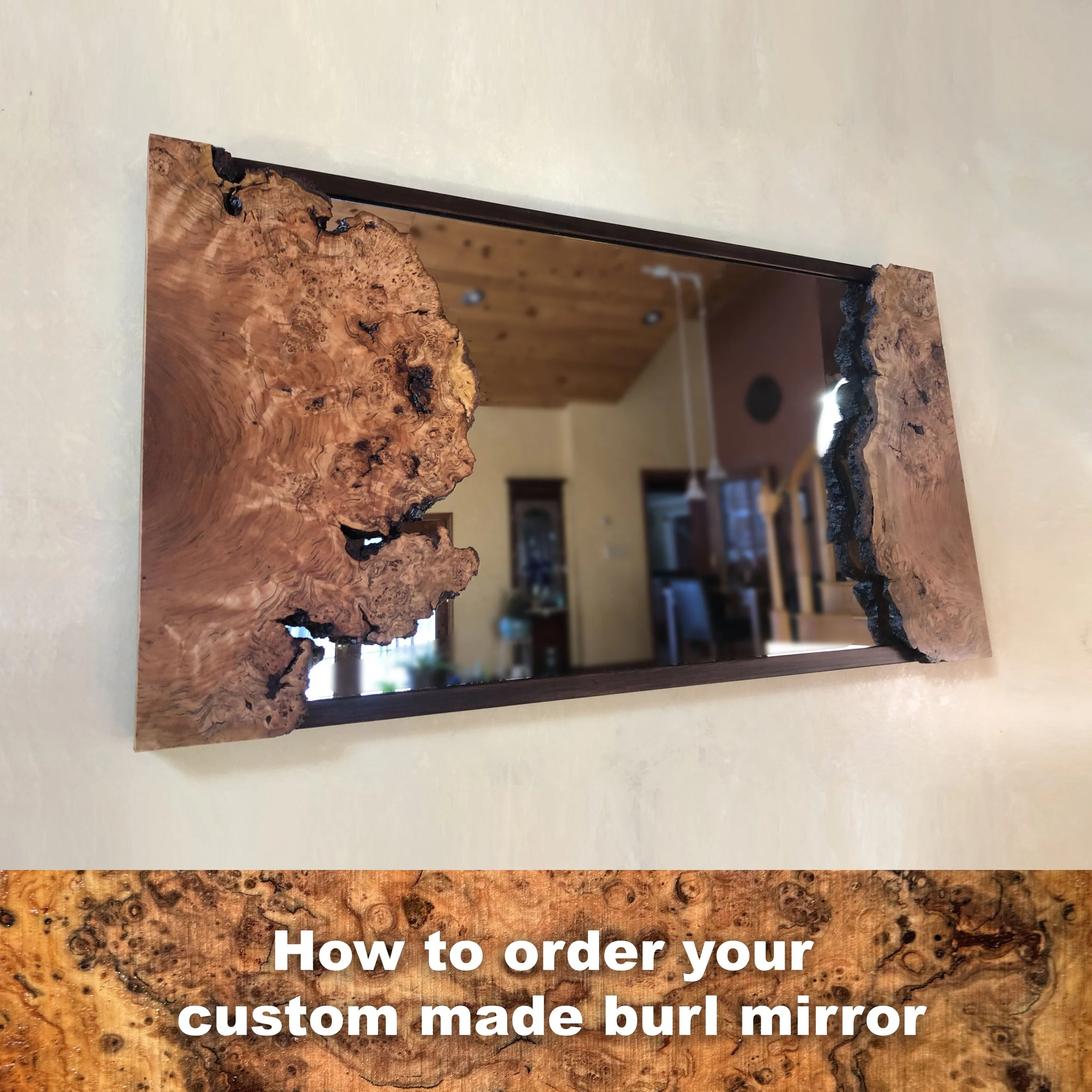 Custom-Made Live Edge Cherry Burl Wall Mirror