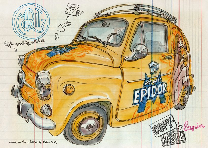 un lapin en voiture classique sur fond blanc 7106400 Art vectoriel