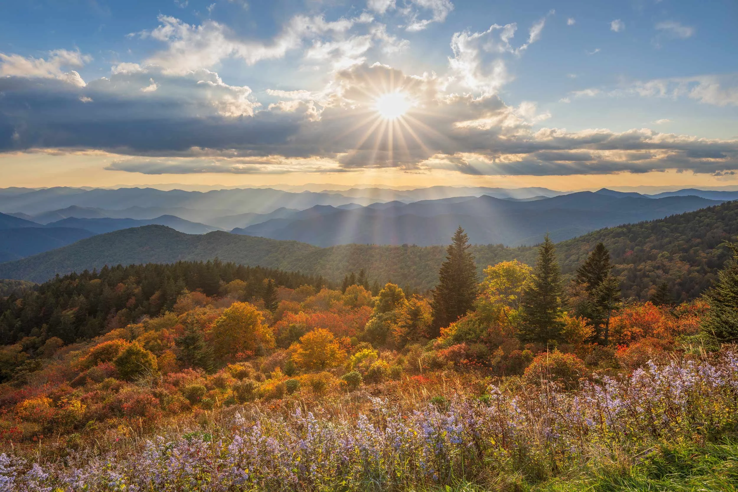 
Blazing Fall Evening at Cowee Overlook BRP