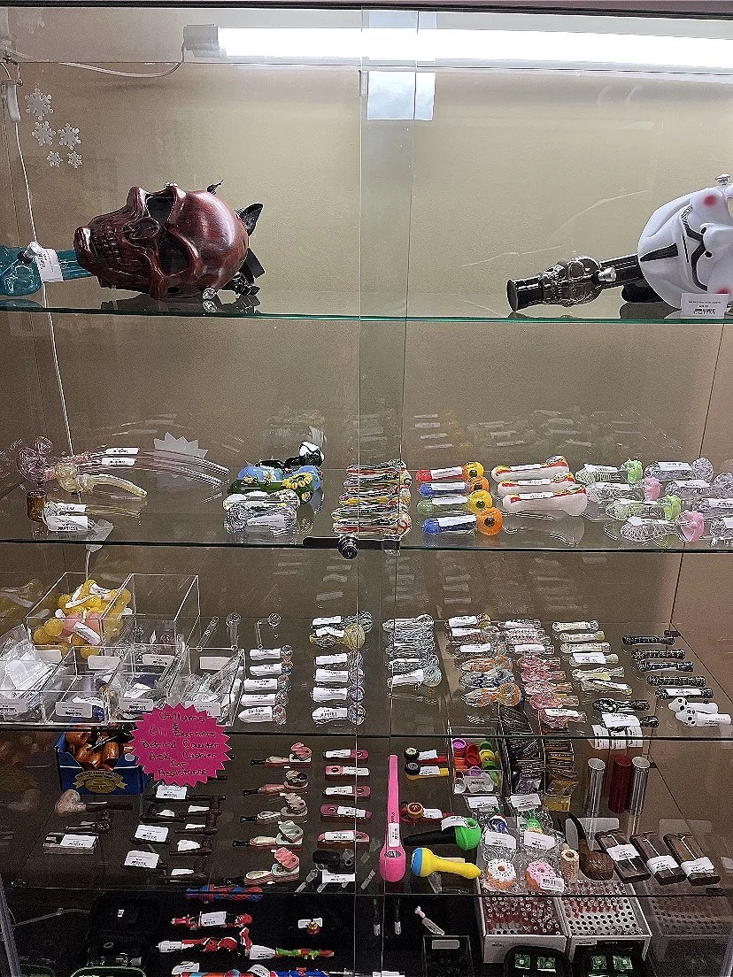 Gas masks, glass pipes, silicone pipes, dabs, tobacco pipes, one hitter, nectar collector at Smoker Friendly in Morgantown, West Virginia
