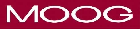 MOOG logo in white on a maroon background
