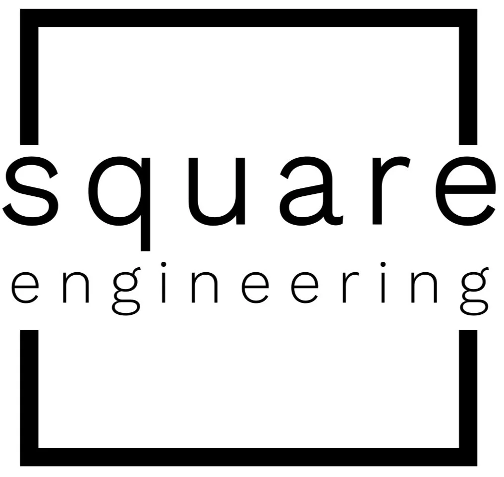 Logo for Square Engineering with a black border, large black text reading "square" and smaller text below reading "engineering".